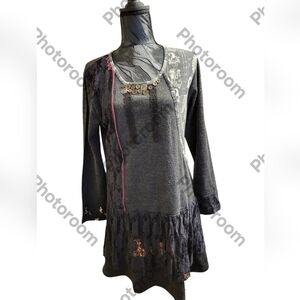 Moka Sport L boho dark gray sweater dress